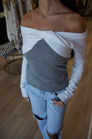 Twisted Grey Off Shoulder Sweater