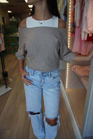 Taupe Boat Neck/Cream Tank