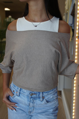 Taupe Boat Neck/Cream Tank