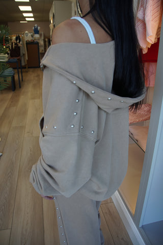 Taupe Studded Hoodie Set