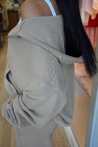 Taupe Studded Hoodie Set