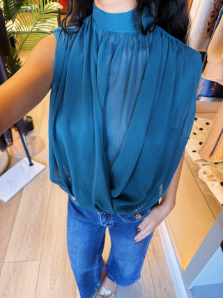 Teal Sleeveless Draped Top