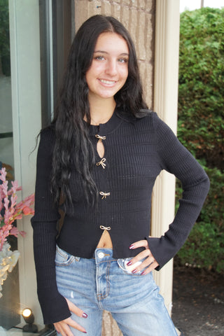 Metallic Bow Accented Sweater