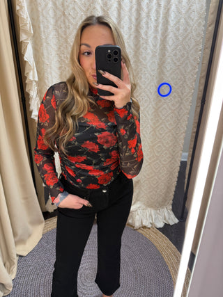 Roses Sheer Mesh Bodysuit