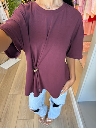 Burgundy Loose Metal Knot Tee
