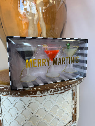 3pc Martini Boxed Glass Ornament