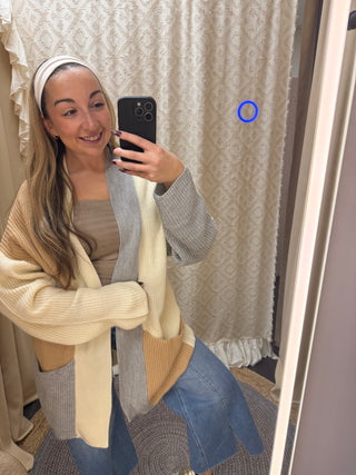 Cream Multi Colorblock Cardigan