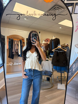 Cream Studded Flutter Top