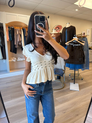 Cream Studded Flutter Top
