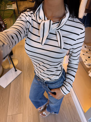 Ivory Collared Stripe Top