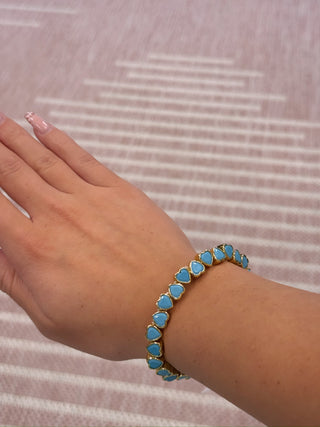 #0019 Bezel Heart Bracelet - Teal