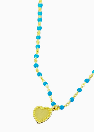 Aqua Mini Heart Beaded Necklace