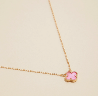Clover Charm Necklace - Pink