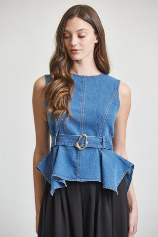 Sculpt Denim Peplum Top