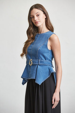 Sculpt Denim Peplum Top