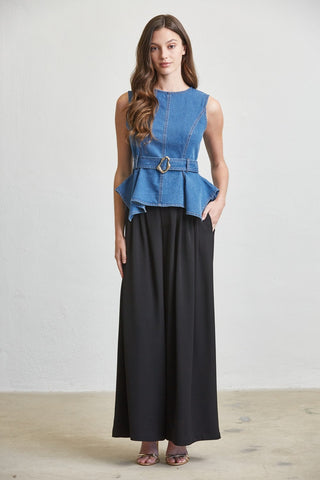 Sculpt Denim Peplum Top