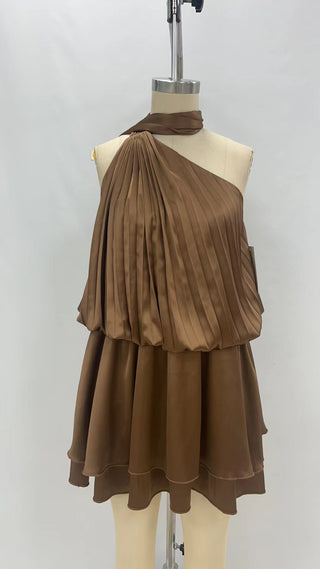 Brown Ruffle Halter Dress