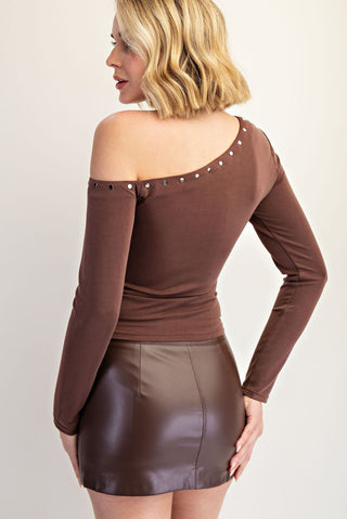 Brown Studded Knit Top