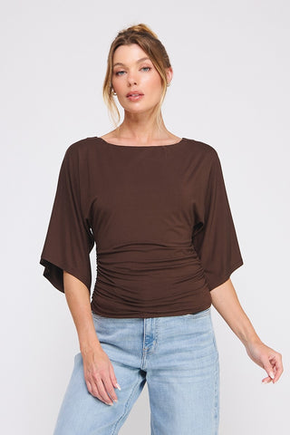 Cinched Essential Top: Brown