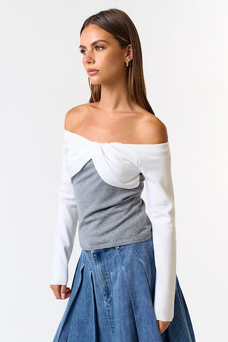 Twisted Grey Off Shoulder Sweater