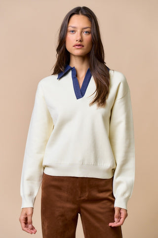 Cream Denim Collared Knit