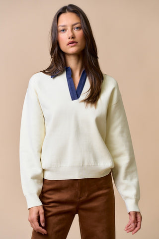 Cream Denim Collared Knit