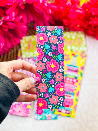 Dark Blue Floral Pattern Bookmark
