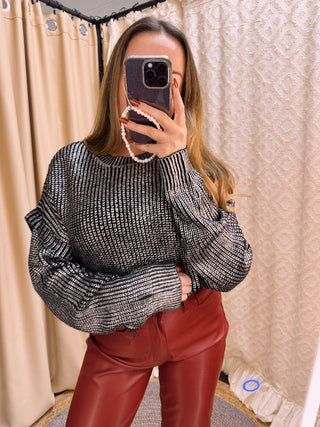 Black Metallic Ruffle Sweater