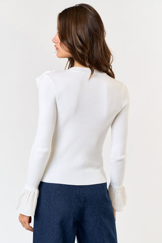 Ivory Ruffle Sleeve Bow Top3.jpg