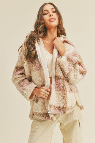 Zip Up Teddy Plaid Jacket