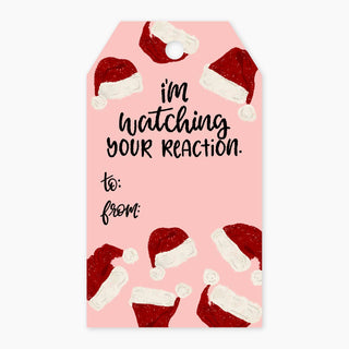 Watching Your Reaction - Funny Santa Hat Gift Tags Pack