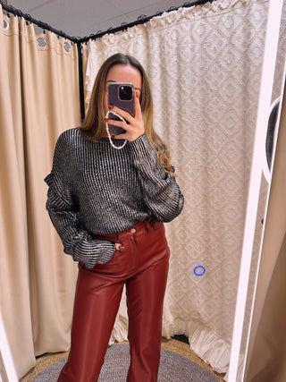 Black Metallic Ruffle Sweater