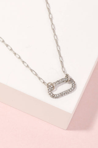 Pave Oval Pendant Chain Necklace