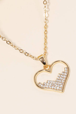Dainty Chain Pave Heart Pendant Necklace