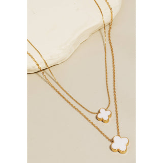 Double Enamel Clover Charm Layered Necklace Set