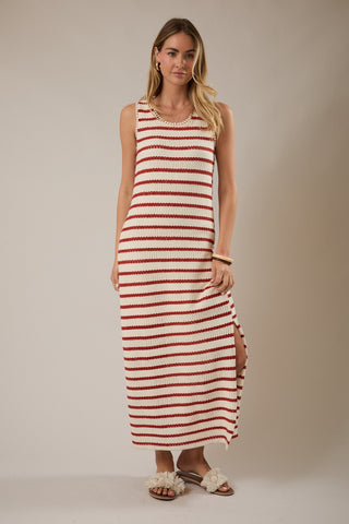 Summer Breeze Red & Cream Striped Maxi Dress
