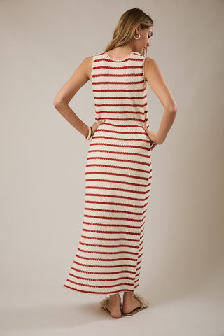 Summer Breeze Red & Cream Striped Maxi Dress