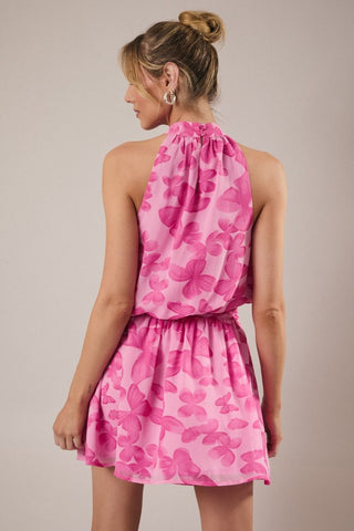 Fuchsia Butterfly Halter Dress